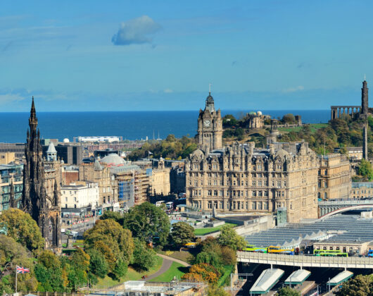 Study in scotland-city rooftop view with historical architectures