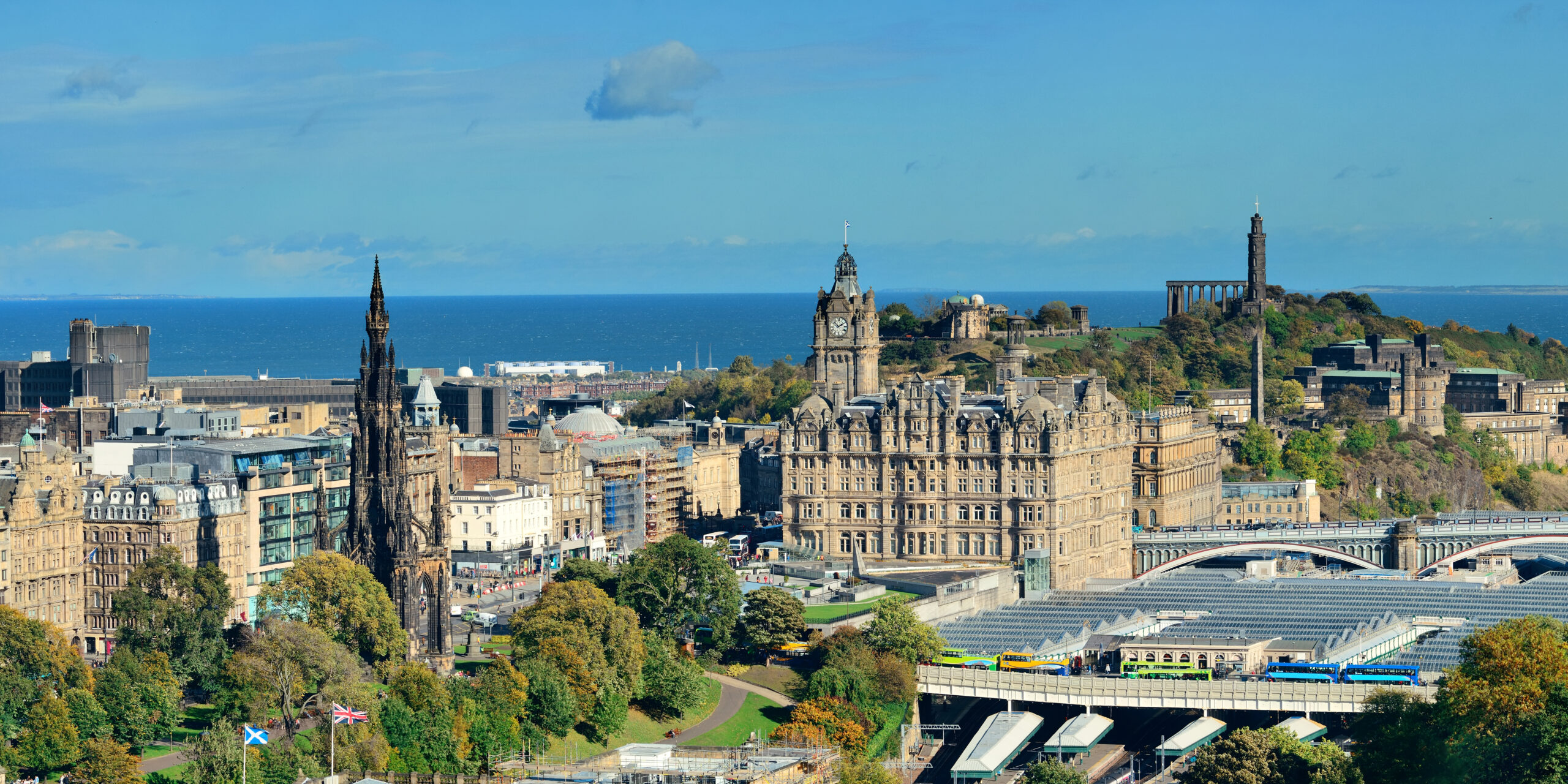 Study in scotland-city rooftop view with historical architectures