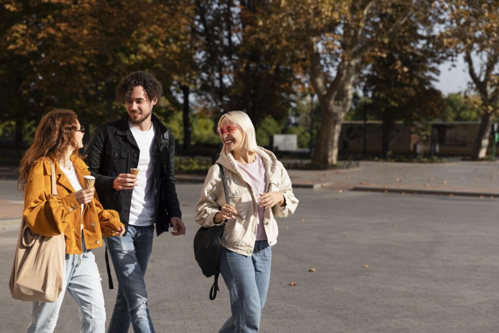 Students walking together and laughing with each other